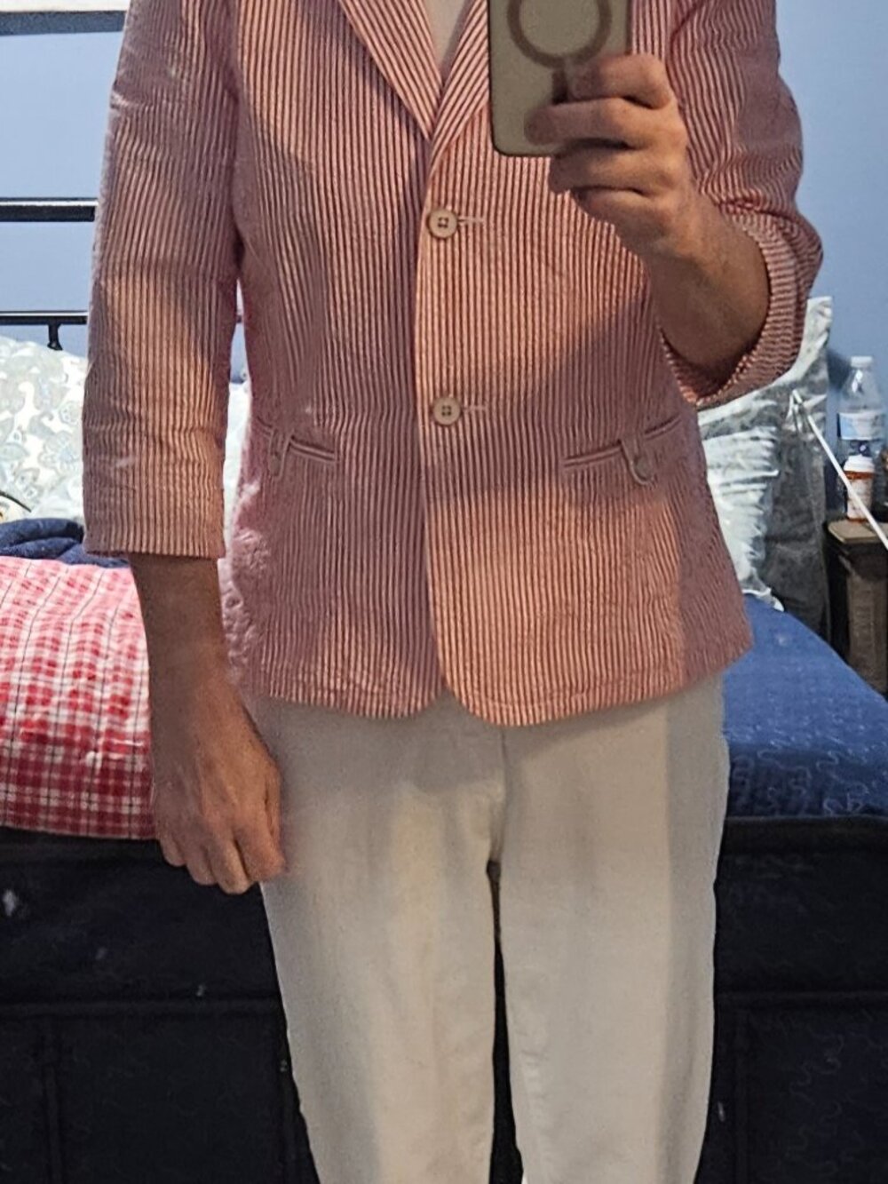 L.L. Bean Red & White Striped Seersucker Blazer - Picture 3 of 6